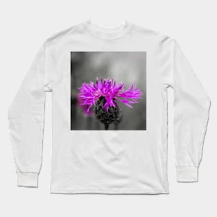 Purple flower over black and white Long Sleeve T-Shirt